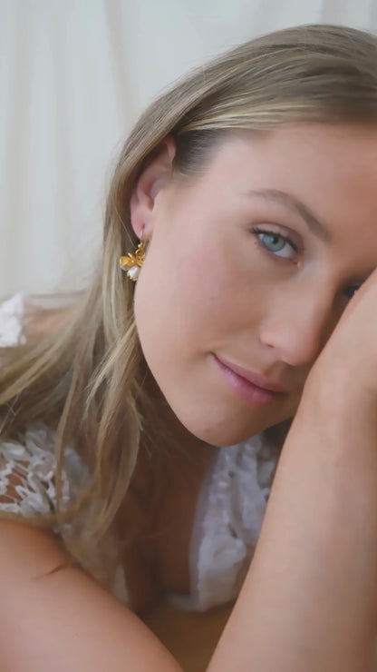 Meadow Pearl Floral Cluster Earrings, 14k Gold Vermeil