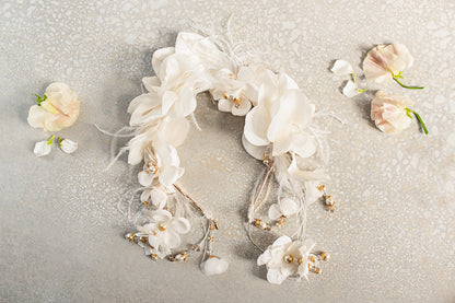 Aurora Silk Petal & Feather Headpiece